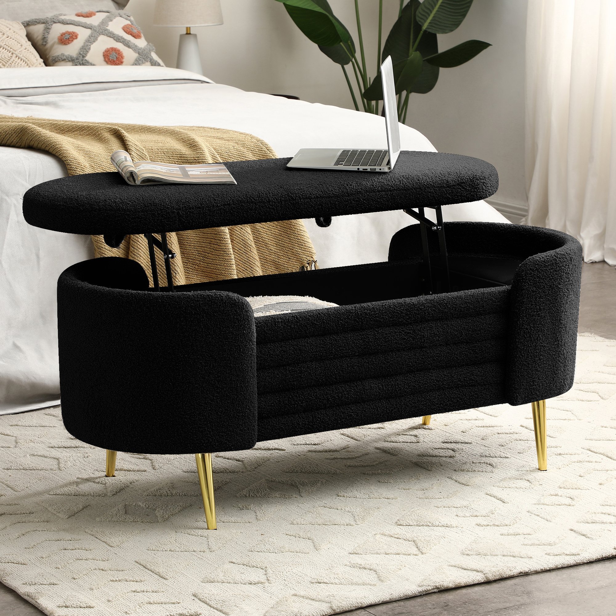 Modern End of Bed Bench with Storage Upholstered Sherpa Fabric Large Storage Bench Ottoman Shoe Stool Long Bench Window Sitting Toy Storage Bench for Modern End of Bed Bench with Storage Upholstered Sherpa Fabric Large Storage Bench Ottoman Shoe Stool Long Bench Window Sitting Toy Storage Bench for