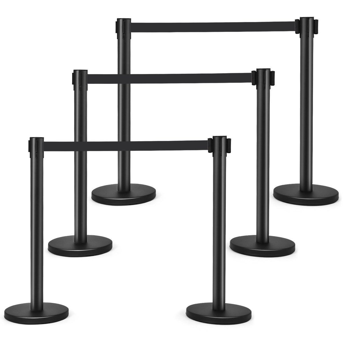 6 Pieces Retractable Black Stanchion Posts Queue Pole with 6.5ft Retractable Belt 6 Pieces Retractable Black Stanchion Posts Queue Pole with 6.5ft Retractable Belt