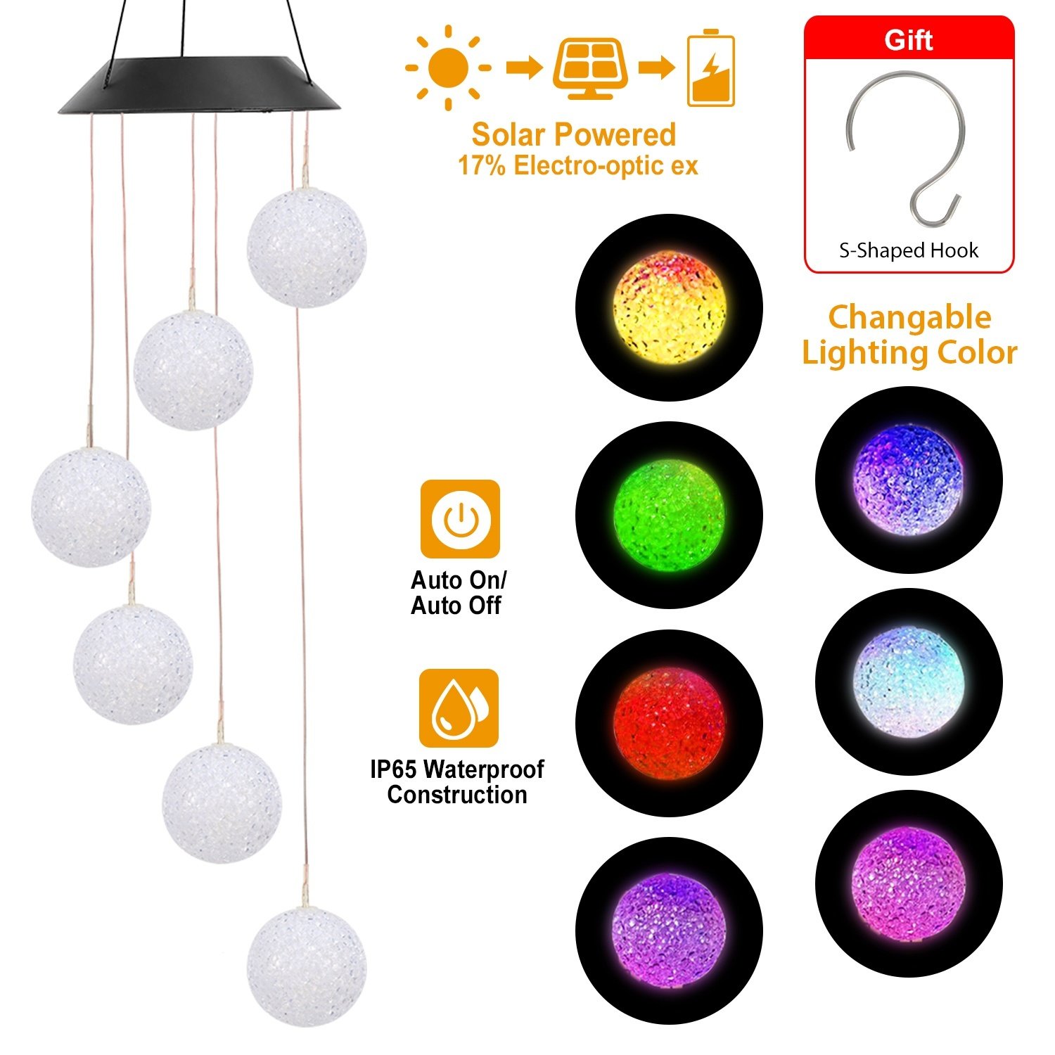 Solar Powered LED Ball Wind Chimes Color Changing LED String Light Patio Garden Decor Solar Powered LED Ball Wind Chimes Color Changing LED String Light Patio Garden Decor