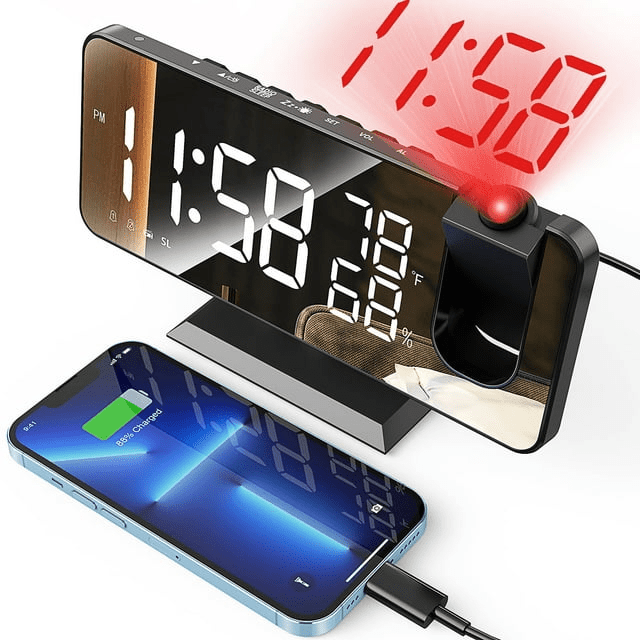 Projection Alarm Clock for Bedroom, Digital Alarm Clock Radio with USB Charger Ports, 7.3" Large LED Screen & 4 Adjustable Dimmer Projection Alarm Clock for Bedroom, Digital Alarm Clock Radio with USB Charger Ports, 7.3" Large LED Screen & 4 Adjustable Dimmer