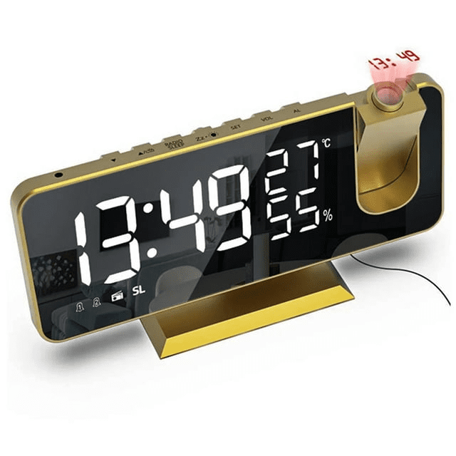 Jumper Alarm Clock for Bedroom Digital Projection Dual Alarms Clock, Temperature Humidity Date Display Function, Projector Alarm Clock with Radio Gold Jumper Alarm Clock for Bedroom Digital Projection Dual Alarms Clock, Temperature Humidity Date Display Function, Projector Alarm Clock with Radio Gold