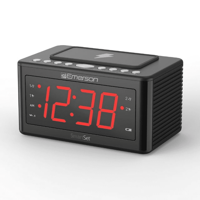 Emerson SmartSet Wireless Charging, Dual Alarm Clock Radio, 1.4' Red LED Display, Temperature Sensor, CKSW0555 Emerson SmartSet Wireless Charging, Dual Alarm Clock Radio, 1.4' Red LED Display, Temperature Sensor, CKSW0555