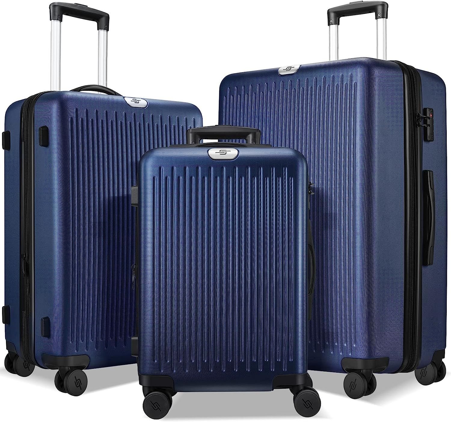 3 Piece Luggage Sets Expandable, Hardshell Travel Suitcase with Double Spinner Wheels and TSA Lock (Dark Blue) 3 Piece Luggage Sets Expandable, Hardshell Travel Suitcase with Double Spinner Wheels and TSA Lock (Dark Blue)