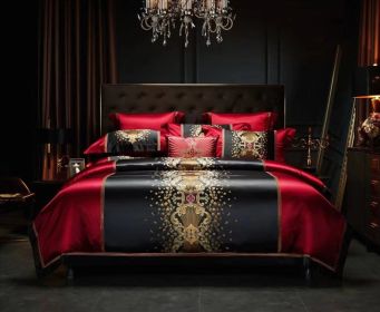 Silk Cotton Embroidery Four-piece Set Bed Sheet Bedspread (Option: Irena Red-6 Piece Bed Sheet Set)