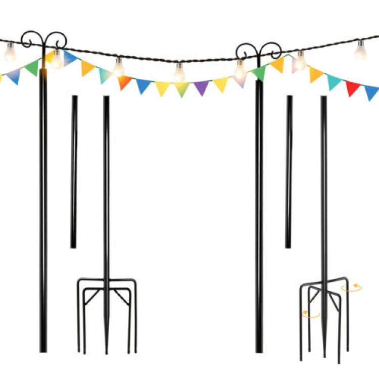 8/10 Feet 2 Pack Outdoor String Light Poles with Top Arc Hook and 5-Prong Base 8/10 Feet 2 Pack Outdoor String Light Poles with Top Arc Hook and 5-Prong Base