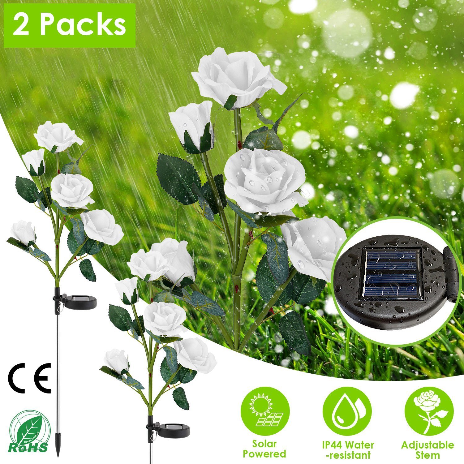 2Pcs Solar Powered Lights Outdoor Rose Flower LED Decorative Lamp Water Resistant Pathway Stake Lights 2Pcs Solar Powered Lights Outdoor Rose Flower LED Decorative Lamp Water Resistant Pathway Stake Lights