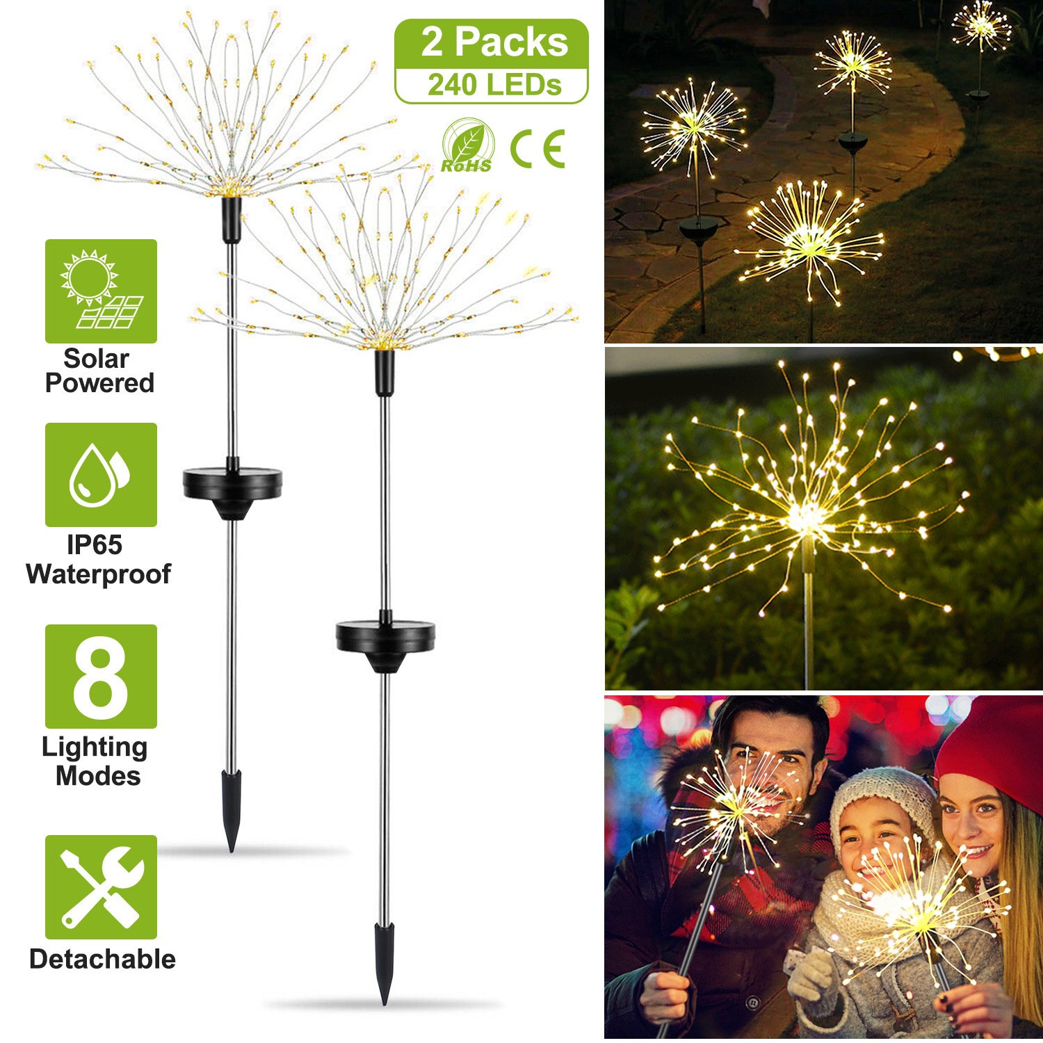 2Pcs Solar Powered Starburst Lights 240 LEDs Firework Lamp Garden Path Decor Lights 2Pcs Solar Powered Starburst Lights 240 LEDs Firework Lamp Garden Path Decor Lights