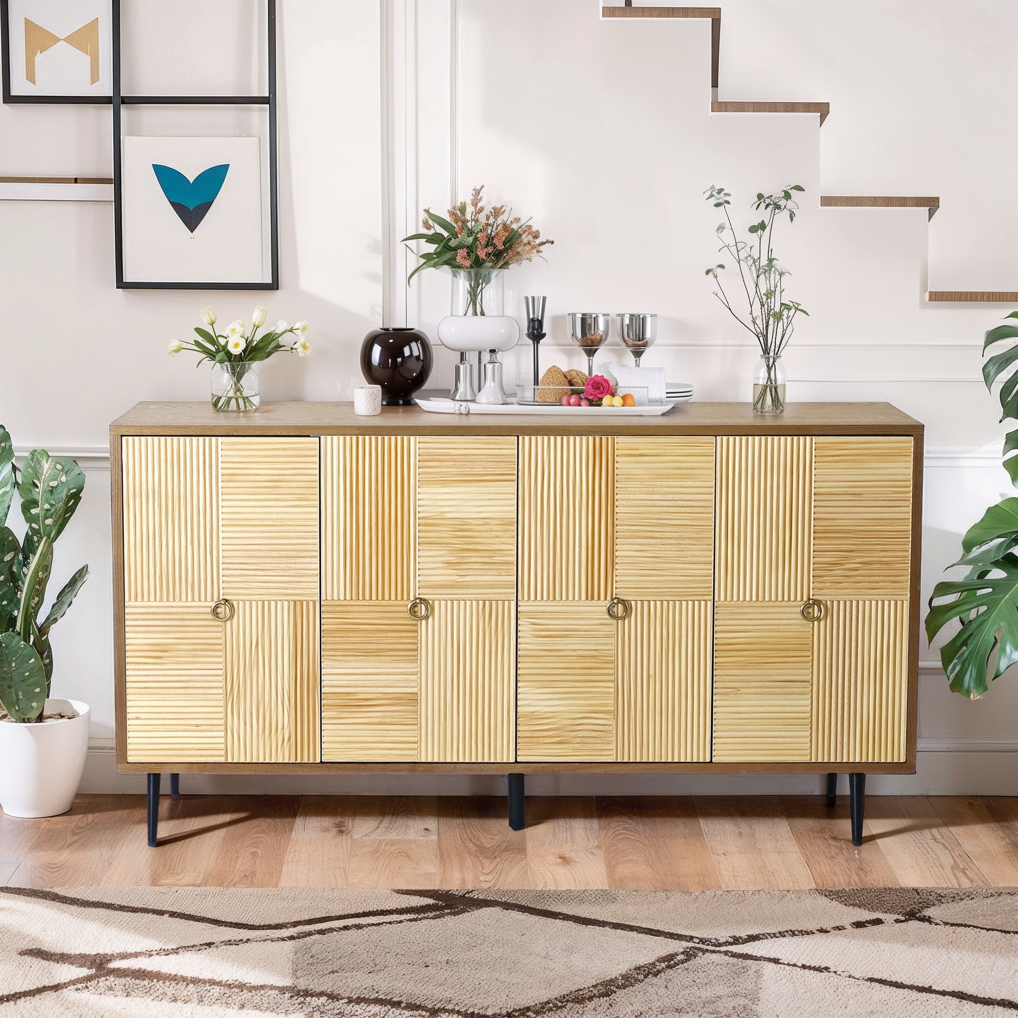 Elegant Vintage 4-Door Cabinet with Carved Effect Decoration Doors,for Bedroom,Living Room,Office,Easy Assembly Elegant Vintage 4-Door Cabinet with Carved Effect Decoration Doors,for Bedroom,Living Room,Office,Easy Assembly